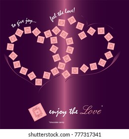 The Valentine's day holiday. Sweet candy called Love in a beautiful bright packaging. Vector illustration