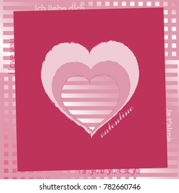 The Valentine's day holiday. Vector image of heart with text on a silvery pink background