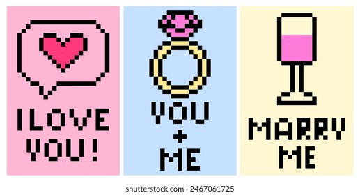 Valentine's Day. Holiday, wedding, love. A set of postcards, flyers. templates for social networks. Vector illustration