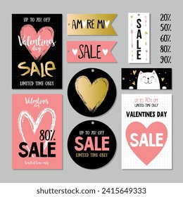 Valentine's Day holidays badges, sales promotion on Valentine's Day.Vector illustration for greeting card, mobile apps, banner design