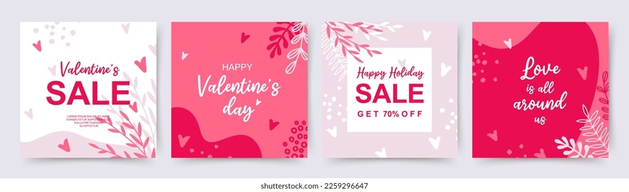 Valentine's day holidays social media post templates. Sales promotion on Valentine's Day. Vector illustration for greeting cards, mobile apps, banner design and web ads