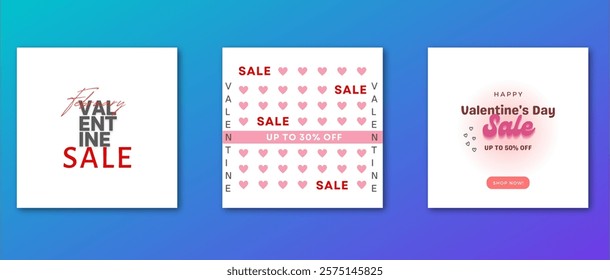 Valentine's Day holidays square Social media post templates. Valentine's day sale social media template collection