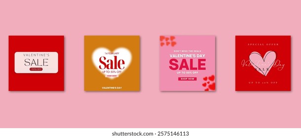 Valentine's Day holidays square Social media post templates. Sales promotion on Valentine's Day social media post, greeting card, banner, and web ad.