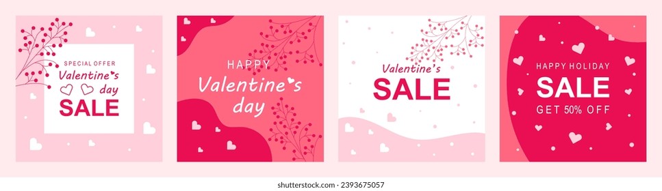 Valentine's Day holidays square templates. Special offer template design. Vector illustrations for social media banners and website, online shopping, sale ads, greeting cards, marketing material
