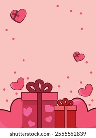 Valentine's Day holidays templates with copy space area. Social media post with gift boxes and hearts. Vector illustration for greeting card, sales promotion, mobile apps, banner design and web ads