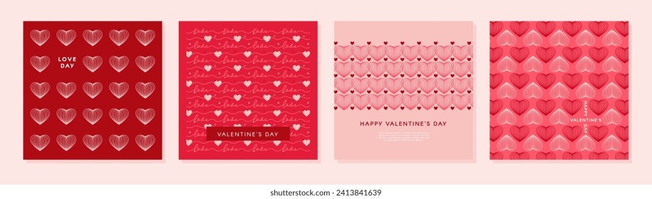 Valentines Day holidays templates. Social media post with heart patterns. Sales promotion and greeting cards. Vector illustration for greeting card, mobile apps, banner design and web ads