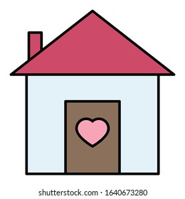 Valentines Day Home Concept, House building with Pink Heart Sign Vector Color Icon Design, Holidays Season Gift on White Background