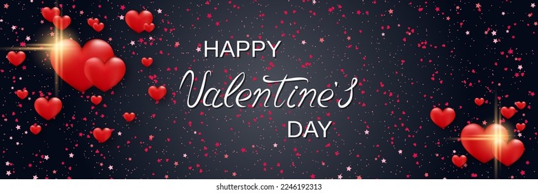 Valentine's Day horizontal banner, greeting card, coupon design vector template