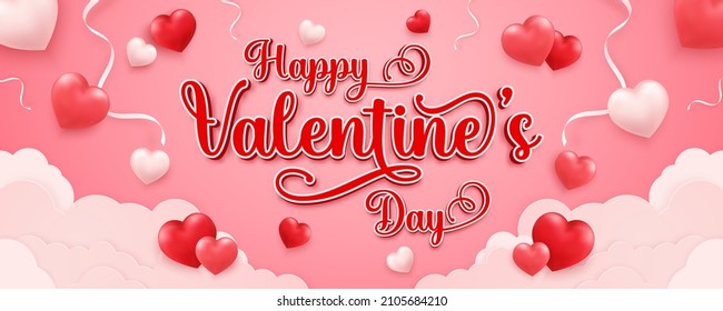 Valentine's day horizontal banner template on pink background