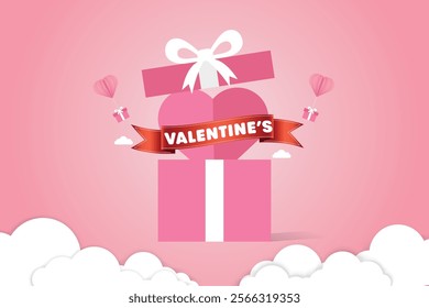 Valentine's Day horizontal banner template in paper style with space for text and can be used for sale sale tag.