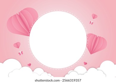 Valentine's Day horizontal banner template in paper style with space for text and can be used for sale sale tag.
