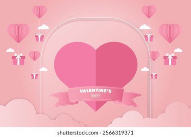 Valentine's Day horizontal banner template in paper style with space for text and can be used for sale sale tag.