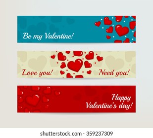 Valentines Day Horizontal Banners Set with Hearts