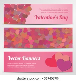 Valentines Day horizontal vector banners on pink backgrounds