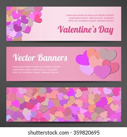 Valentines Day horizontal vector banners on lilac backgrounds