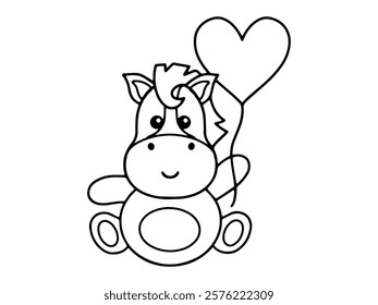 Valentines Day Horse Holding Balloon Outline