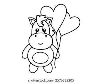 Valentines Day Horse Holding Balloons Outline