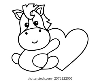 Valentine's Day Horse Holding Heart Line Art