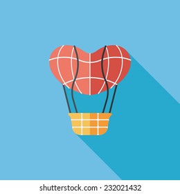 Valentine's Day hot air ballon flat icon with long shadow,eps10