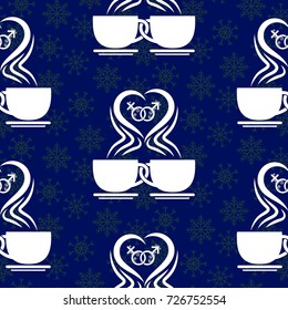 Valentine's Day, the human heart, love Background texture.  Endless abstract pattern. Blue snowflakes.