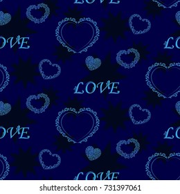 Valentine's Day, the human heart, love Background texture.  Endless abstract pattern. Dark stars on a blue background.