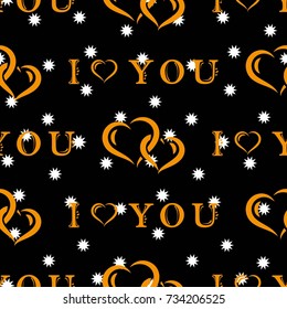 Valentine's Day, the human heart, love Background texture.  Endless abstract pattern. Small white snowflakes on a black background.