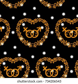 Valentine's Day, the human heart, love Background texture.  Endless abstract pattern. Small white snowflakes on a black background.