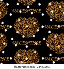 Valentine's Day, the human heart, love Background texture.  Endless abstract pattern. Small white snowflakes on a black background.