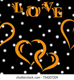 Valentine's Day, the human heart, love Background texture.  Endless abstract pattern. Small white snowflakes on a black background.