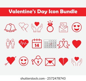 Valentine's Day Icon Bundle. Valentines day icon set. Heart, romantic and love symbols. Happy Valentine Day Design. Big Set Of Valentine's Day Icon.