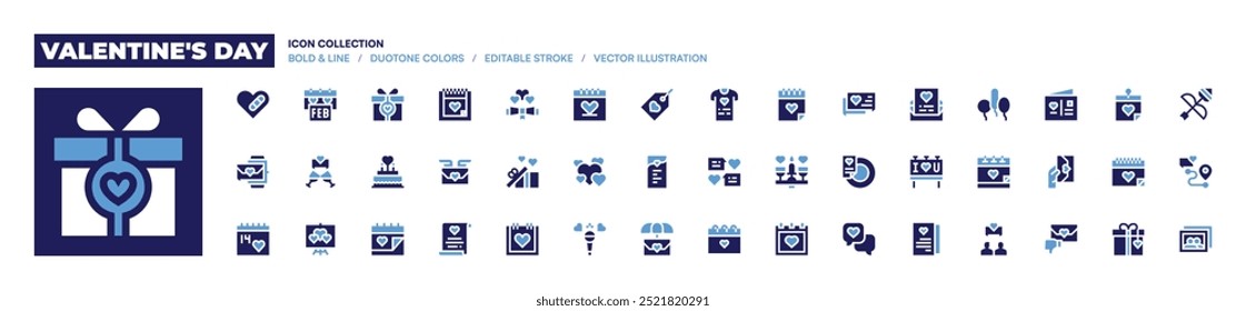 Valentine's day icon collection. Bold style. Duotone colors. letter, valentines day, romantic, love letter, picture, calendar, toast, love, healing, smartwatch.