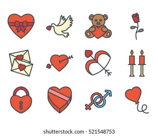 Valentines Day Icon Colored Holiday Pack Set