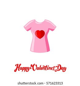 Valentine's Day Icon, Design element with long shadow.Valentine's Day Lettering design. Flat Icon with the image of T-shirt