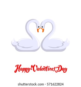 Valentine's Day Icon, Design element.Valentine's Day Lettering design. Flat Icon with the image of two swans heart shaped