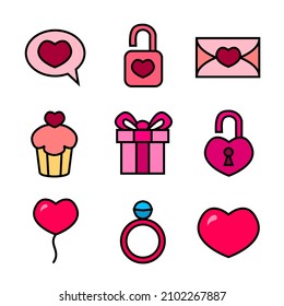 valentine's day icon design with outline and colorful.