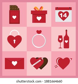 Valentine's Day Icon Flat Design Template