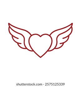 Valentines Day Icon - Heart with Wings in Minimal Outline Design