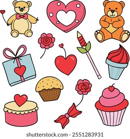 Valentine's Day Icon Pack, Cute Hand-Drawn Vector Elements, Cute Valentine’s Day Clipart