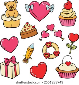 Valentine's Day Icon Pack, Cute Hand-Drawn Vector Elements, Cute Valentine’s Day Clipart