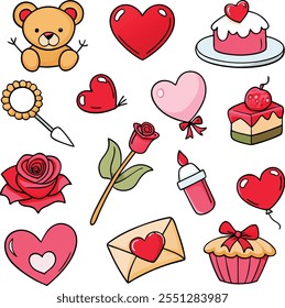 Paquete de iconos del día de San Valentín, lindos Elementos de Vector dibujados a mano, lindo Clipart del día de San Valentín