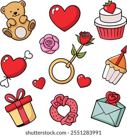 Valentine's Day Icon Pack, Cute Hand-Drawn Vector Elements, Cute Valentine’s Day Clipart