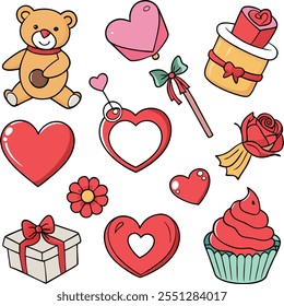 Valentine's Day Icon Pack, Cute Hand-Drawn Vector Elements, Cute Valentine’s Day Clipart