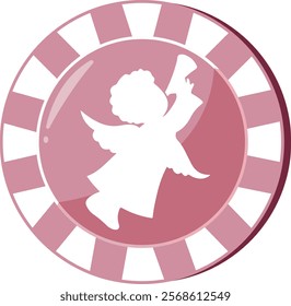 valentine's day icon of a pink casino poker chip with an angel holding a flute print for holiday designs and posters	