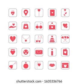 Valentine's day icon set. Adorable isolated and colorful heart icon set on white background.