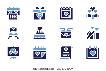 Valentine's day icon set. Bold style. Duotone colors. present, valentines day, love message, letter, romantic, love letter, picture, calendar, toast, love.