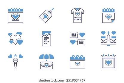 Valentine's day icon set. Bold line style. Duotone colors. Editable stroke. romantic date, heart, valentines day, gift box, wedding date, menu, label, dating, chat, shirt.