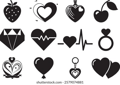 Valentine's Day icon set bundle vector, silhouette, illustration