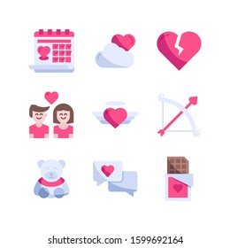 Valentines day icon set = Calendar, Cloud Love, Broken Heart, Couple, Angel, Archer, Teddy Bear, Chat, Chocolate