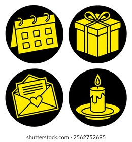 Valentines day icon set with Calendar, Gift Box, Love Letter, Candle vector illustrations 