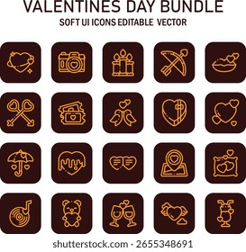 Valentine's Day Icon Set: Encantador Contornos para desenhos românticos e ilustrações vetor comemorativas, símbolos elegantes